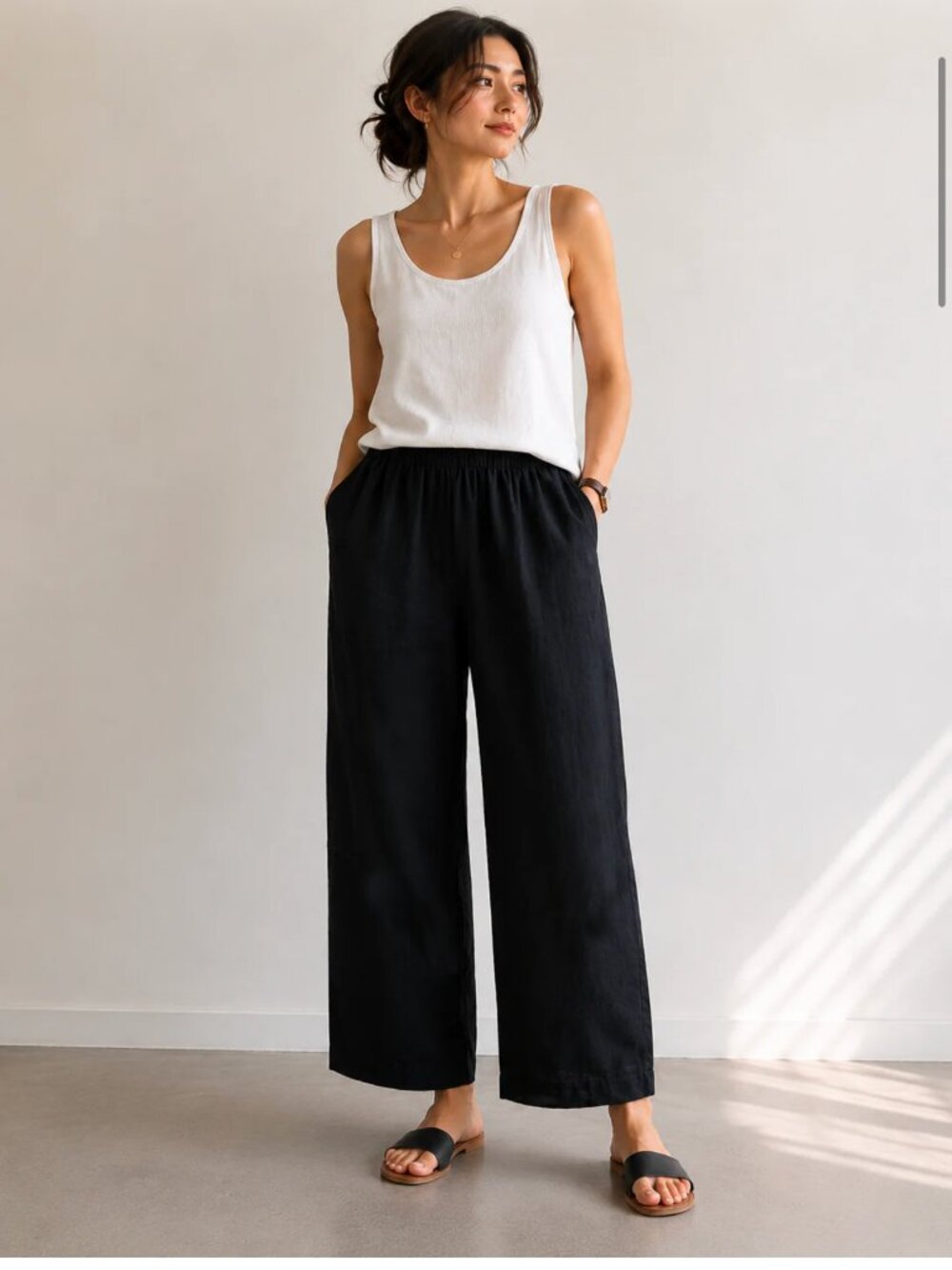 NWT I.C. Collection Wide Leg Black Linen Pants